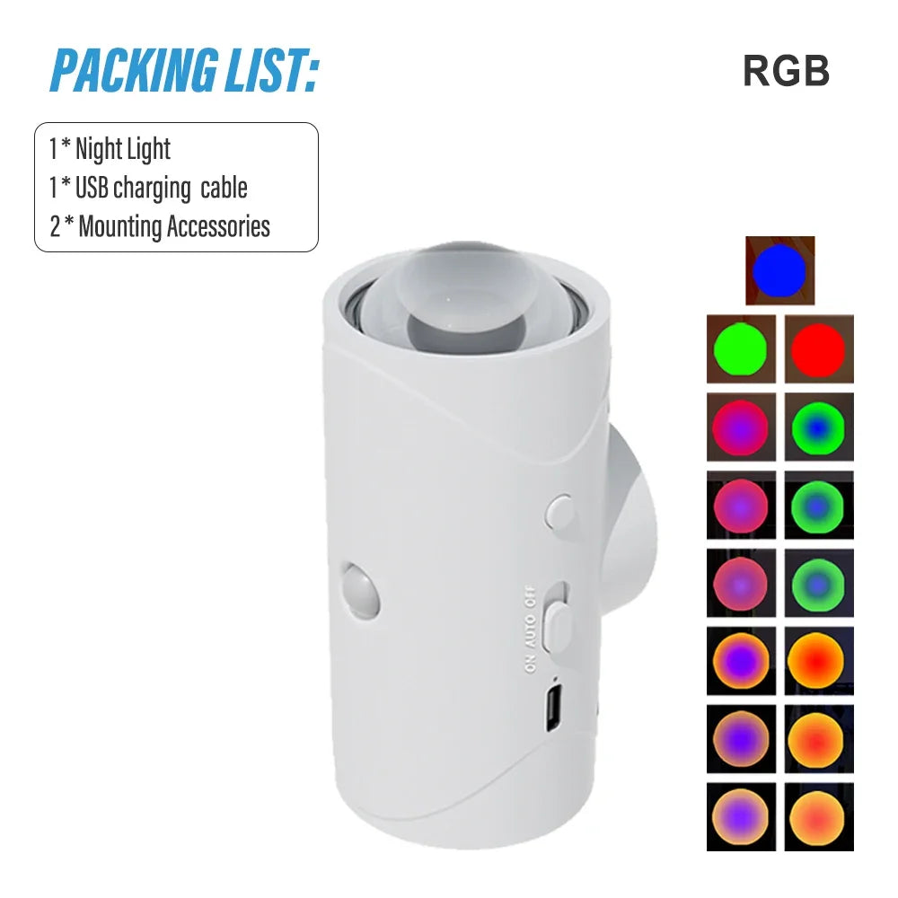 RGB LED Night Light with Motion Sensor Rechargeable Wall Lamp Gradient Ambient Light Dimmable Indoor Light Magnetic Step Lamp
