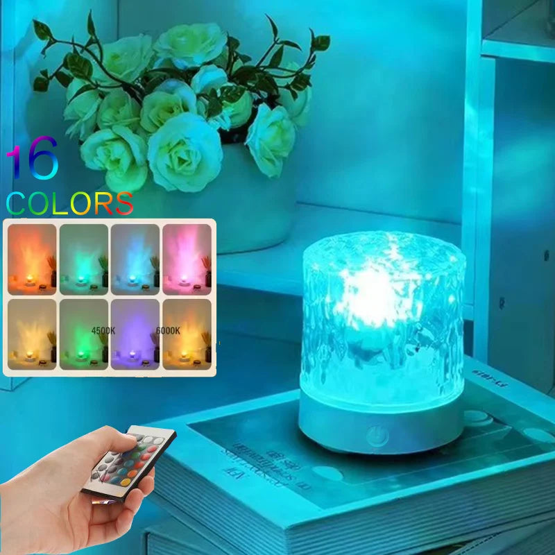 RGB 16 Colors Water Ripple Atmosphere Light Remote Control Dynamic Flame Starry Sky Romantic Bedroom Decor Projection Night Lamp