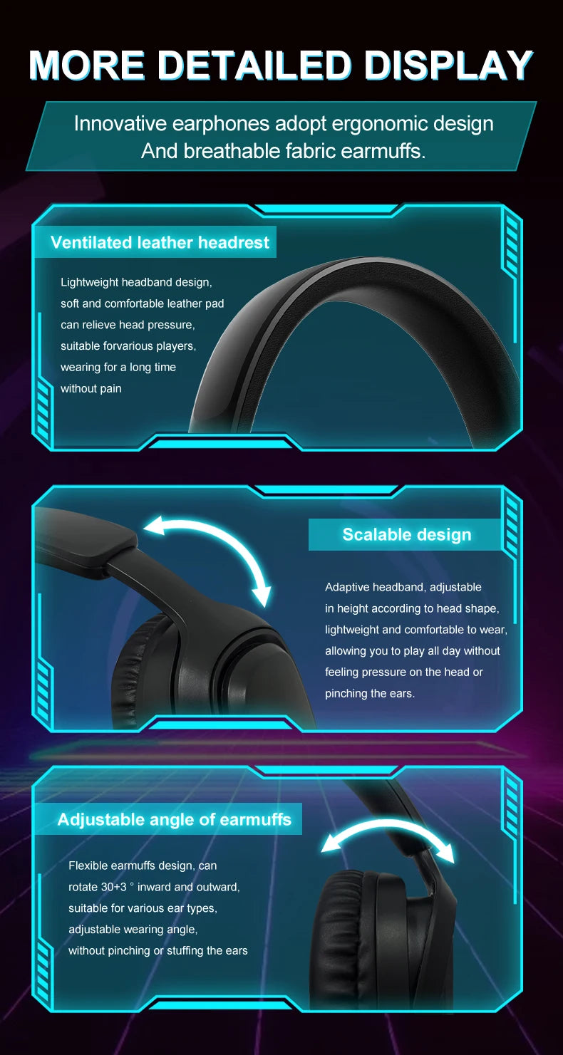 GT808 gaming headset is an ergonomic over-ear wireless headset, equipped with a 360-degree rotatable microphone and breathable