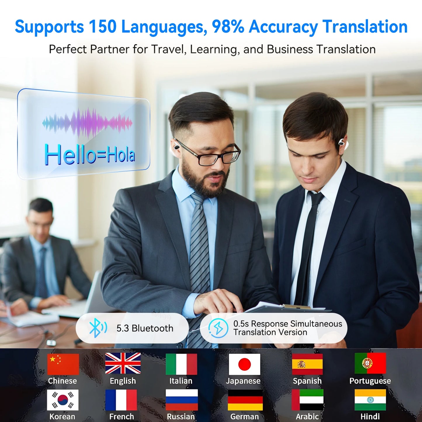 Real-Time Translator Earbuds – 150 Languages, Music & Calls