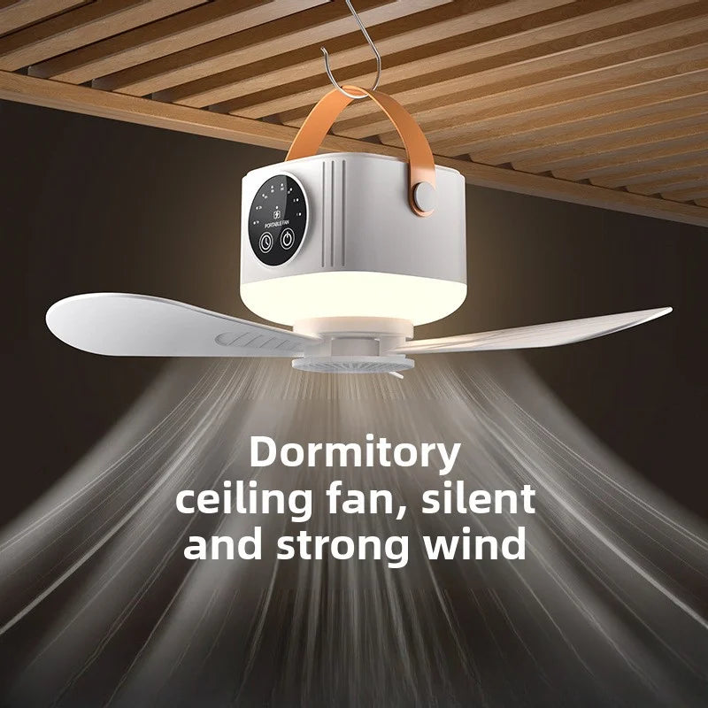 Portable Rechargeable Ceiling Fan – 4 Speeds, LED Light, Remote