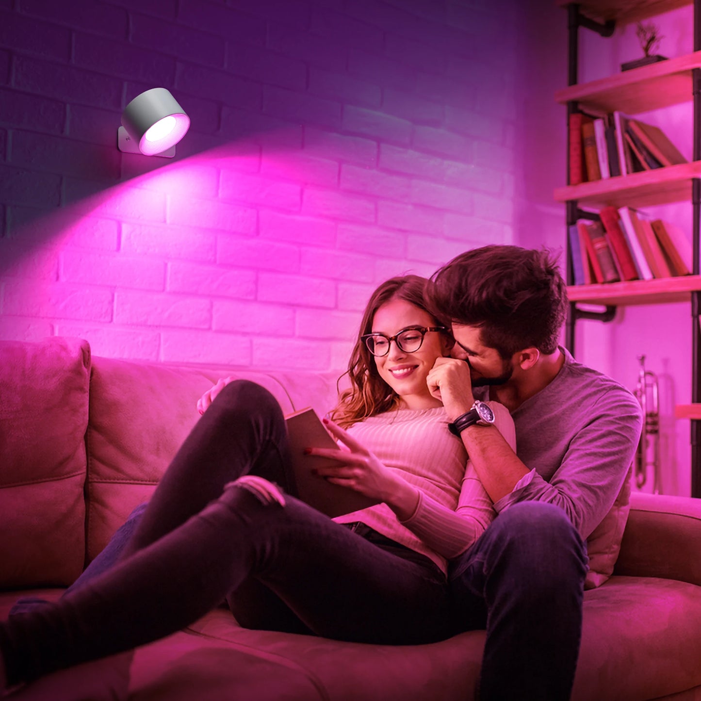 RGB LED Wall Sconce – Battery/USB, Touch Control, 360° Rotation