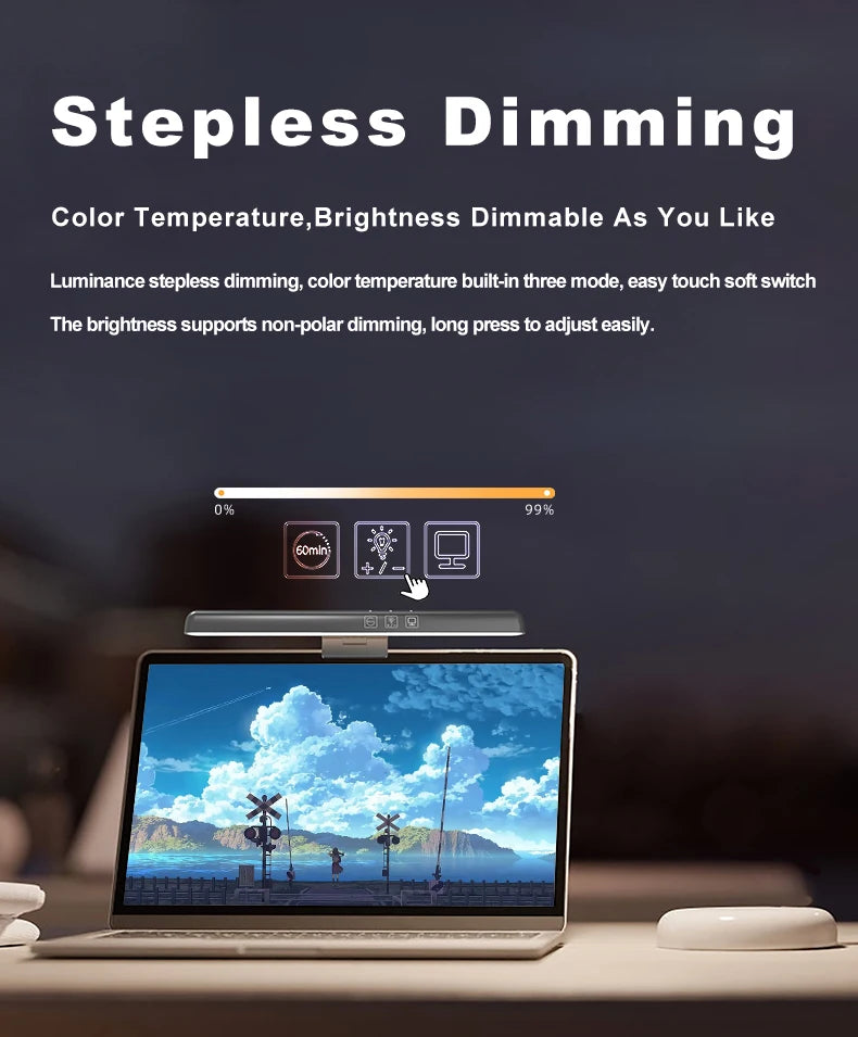 LED Monitor Light Bar – 3 Color Temps, Dimmable, Eye Protection