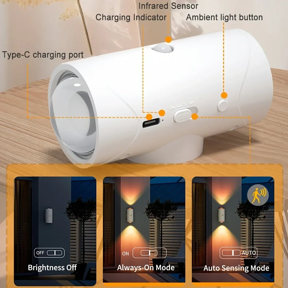 RGB LED Night Light with Motion Sensor Rechargeable Wall Lamp Gradient Ambient Light Dimmable Indoor Light Magnetic Step Lamp