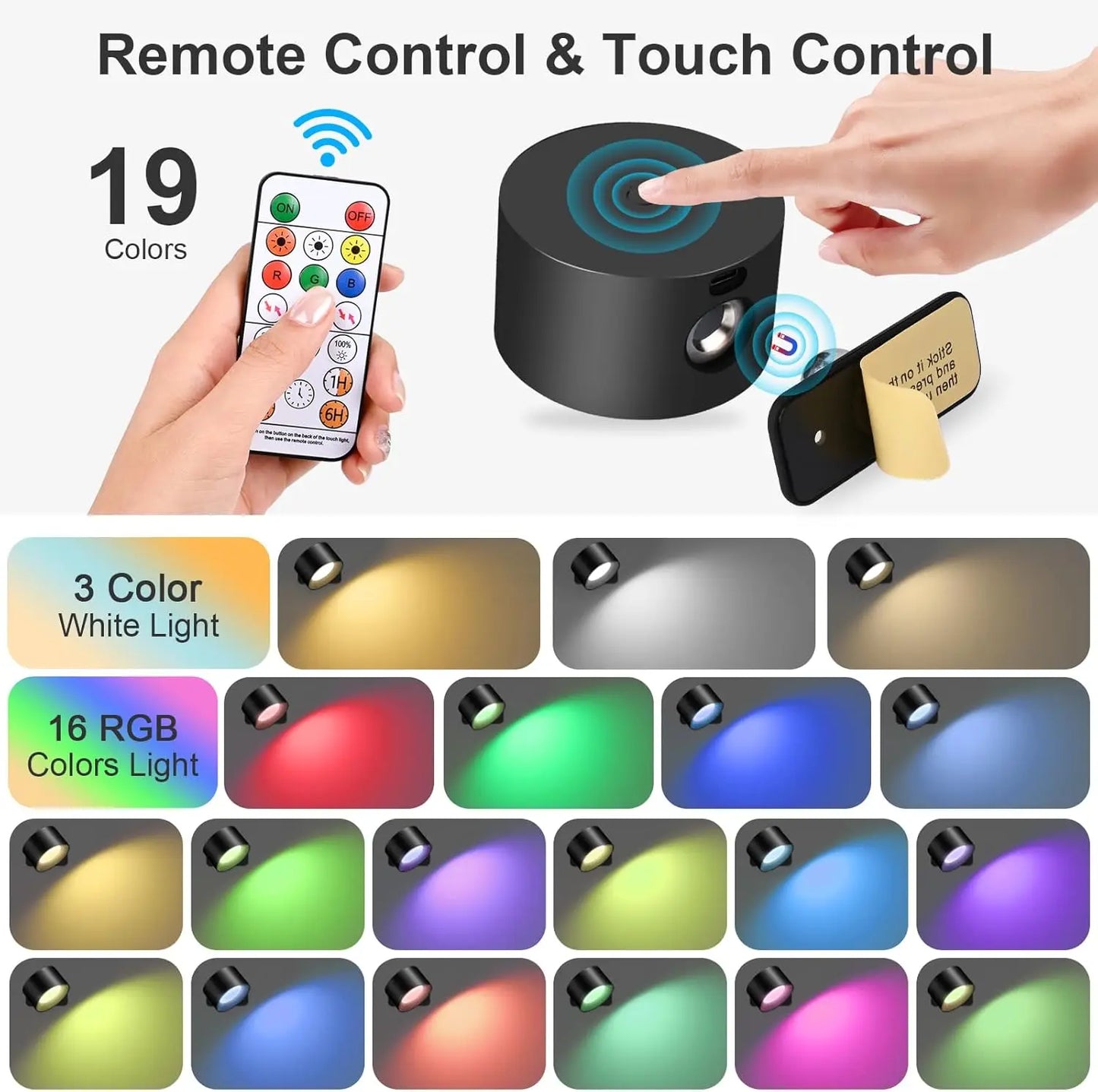 RGB LED Wall Sconce – Battery/USB, Touch Control, 360° Rotation