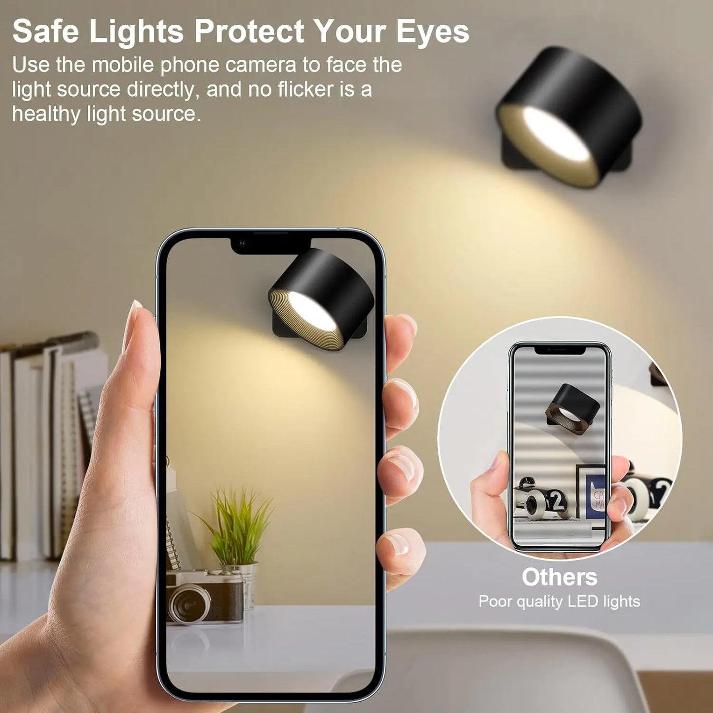 RGB LED Wall Sconce – Battery/USB, Touch Control, 360° Rotation