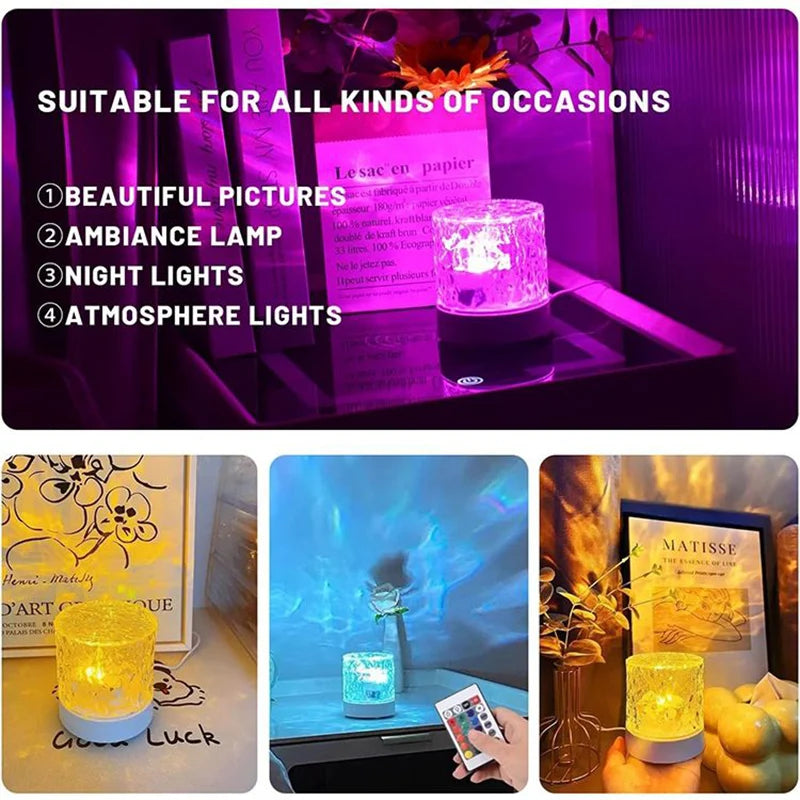 RGB 16 Colors Water Ripple Atmosphere Light Remote Control Dynamic Flame Starry Sky Romantic Bedroom Decor Projection Night Lamp