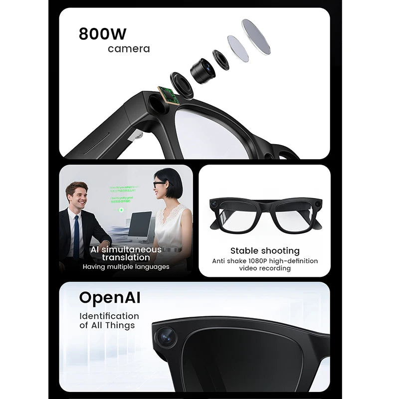 AI Smart Glasses with HD Camera & Photochromic Lenses | Bluetooth Calls & Translation