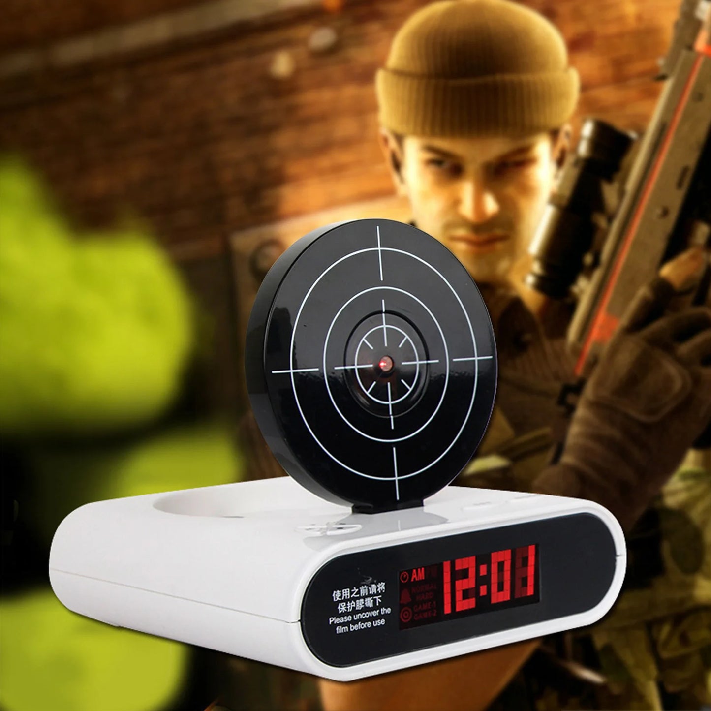 Target Shooting Alarm Clock – LED Display, 2 Alarm Modes, Infrared Gun