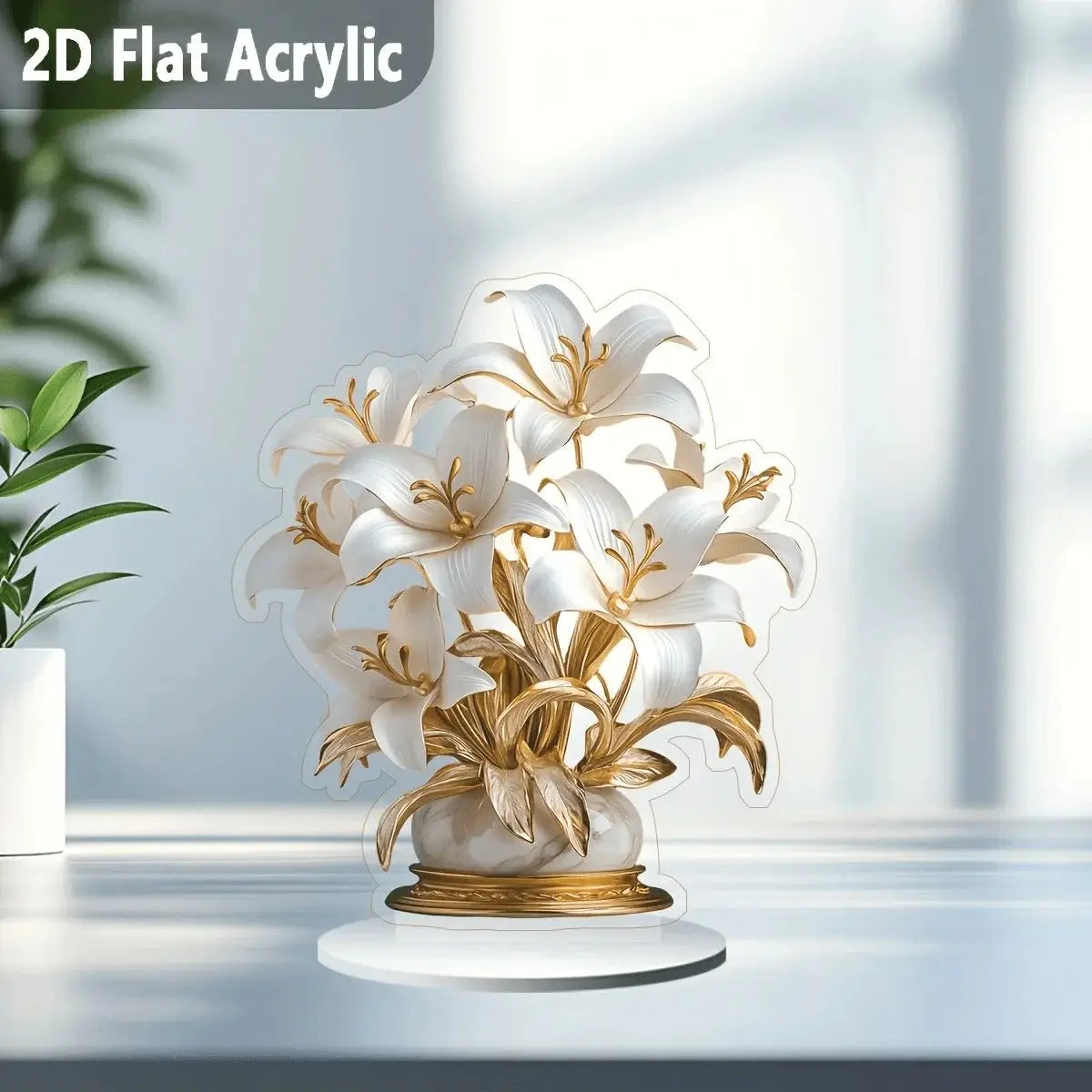 Floral Desktop Decoration Ornament 20x20cm Acrylic 2D Flat Home Decor Easy Install Practical Flower Desk Accessory