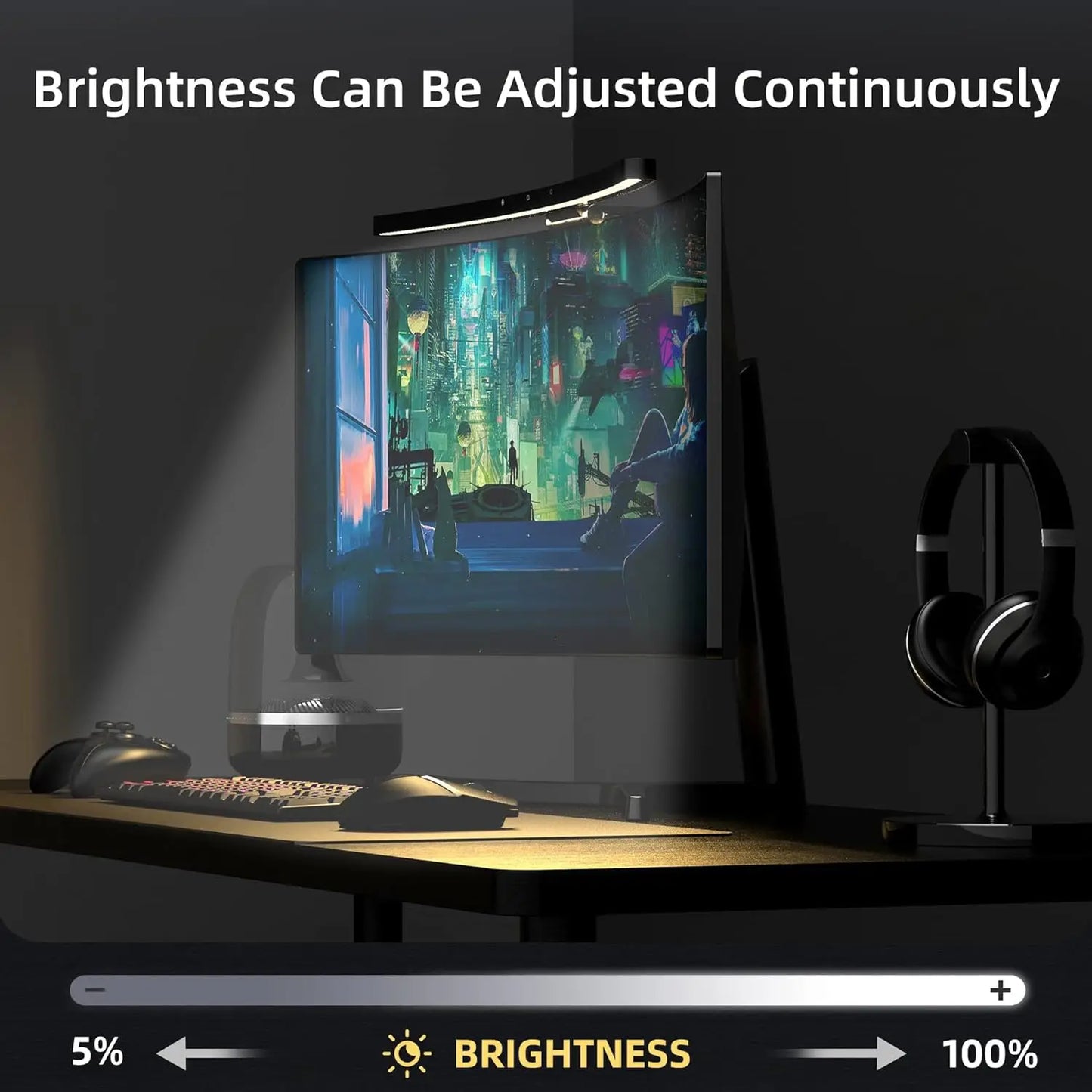 Curved Monitor Light Bar – RGB Backlight, 3 Color Temps, USB-C