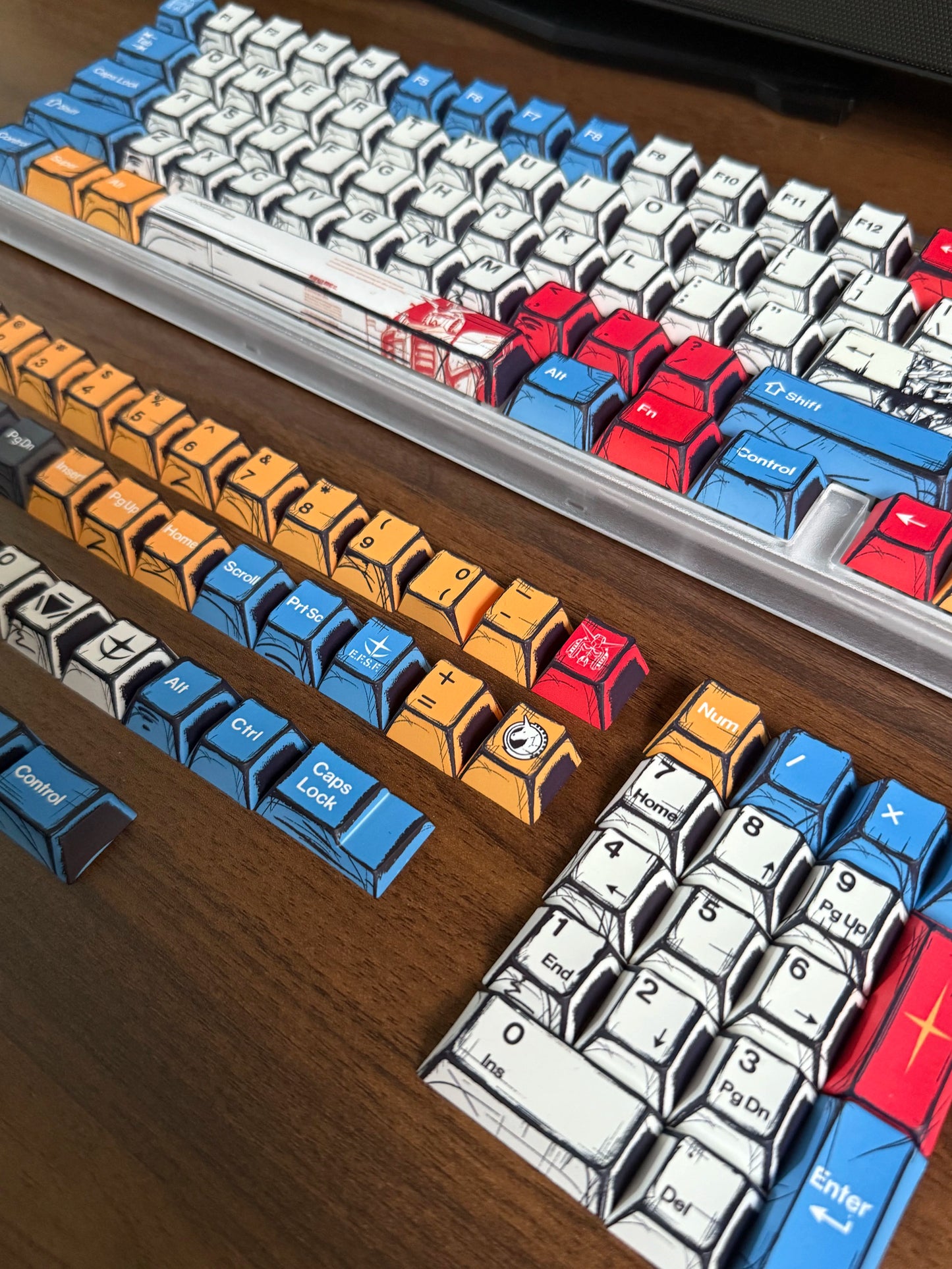 Comic Keycaps Set – Cherry Profile PBT, Red Blue White