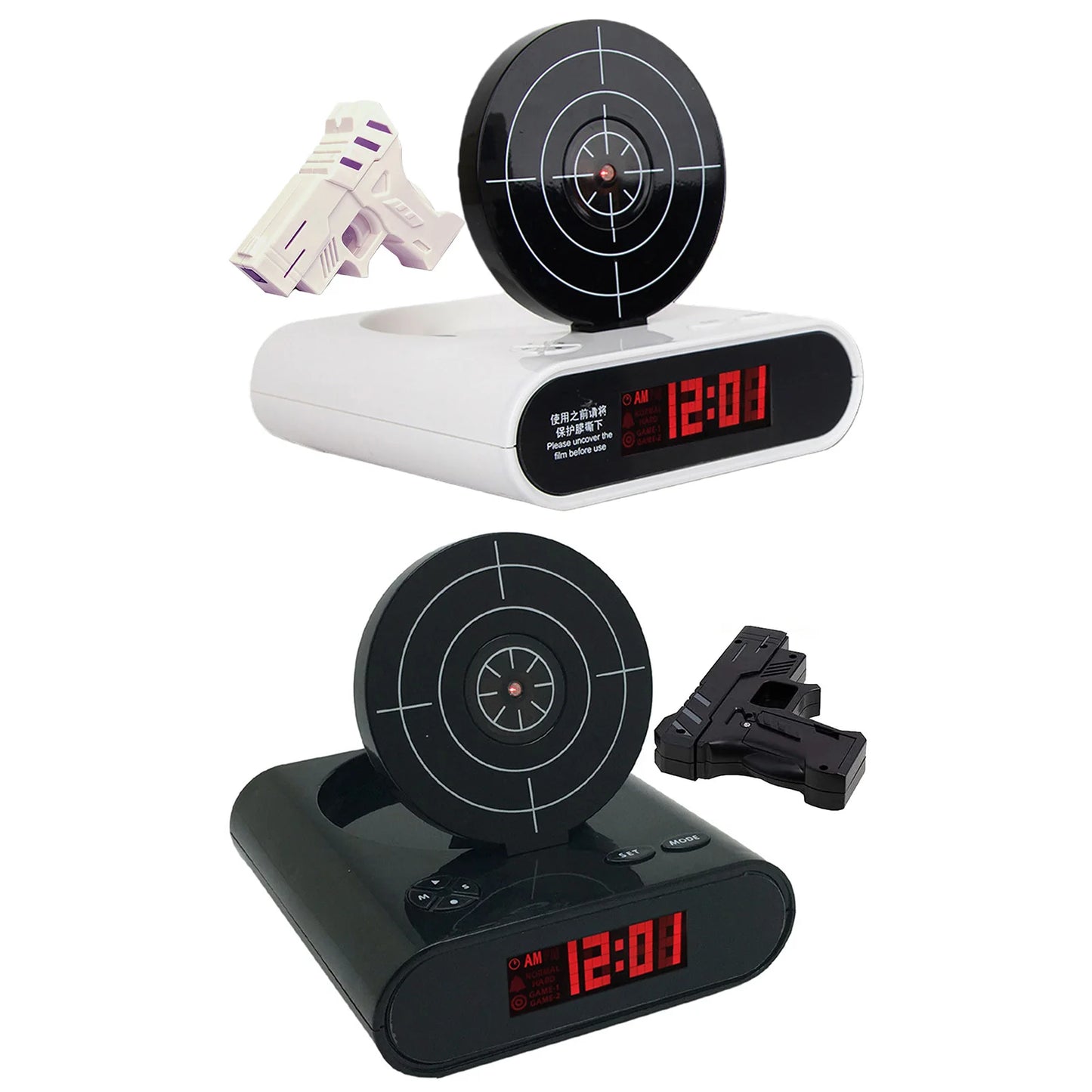 Target Shooting Alarm Clock – LED Display, 2 Alarm Modes, Infrared Gun