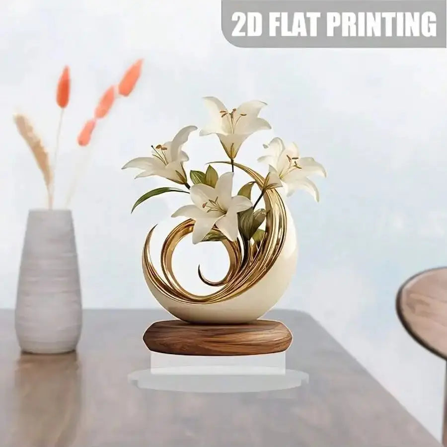 Floral Desktop Decoration Ornament 20x20cm Acrylic 2D Flat Home Decor Easy Install Practical Flower Desk Accessory