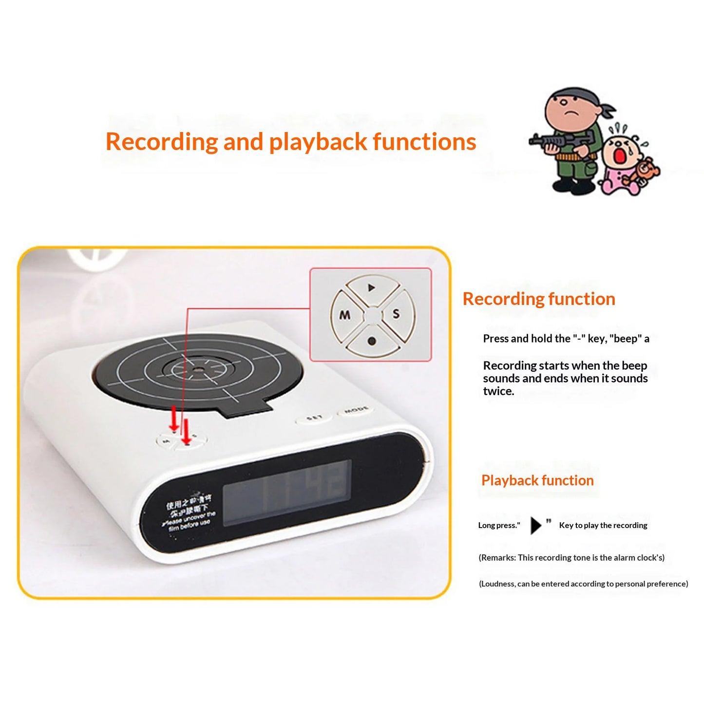 Target Shooting Alarm Clock – LED Display, 2 Alarm Modes, Infrared Gun