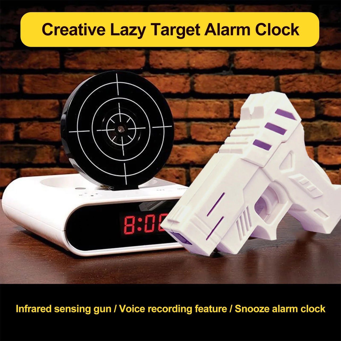 Target Shooting Alarm Clock – LED Display, 2 Alarm Modes, Infrared Gun