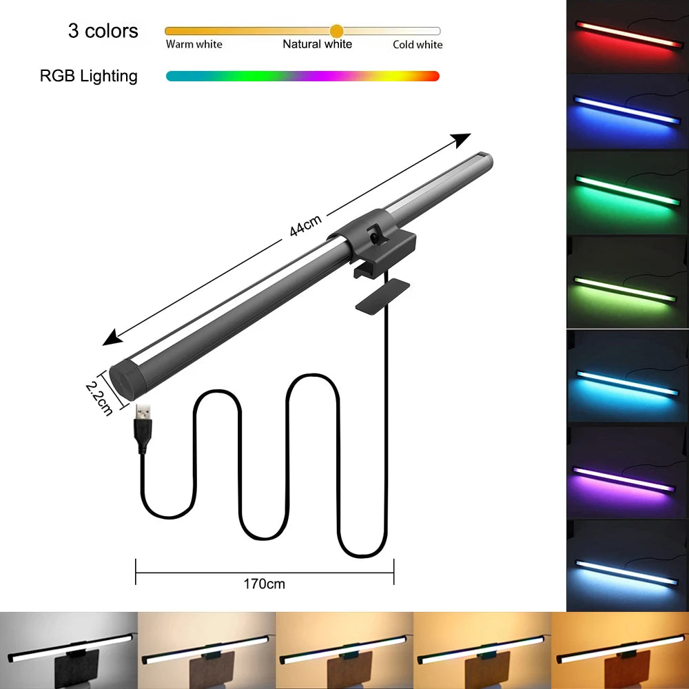 RGB Monitor Light Bar – 44CM, Stepless Dimming, Atmosphere Lighting