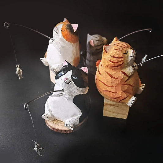 LuckyCatch™ Wooden Fishing Cat Desk Ornament