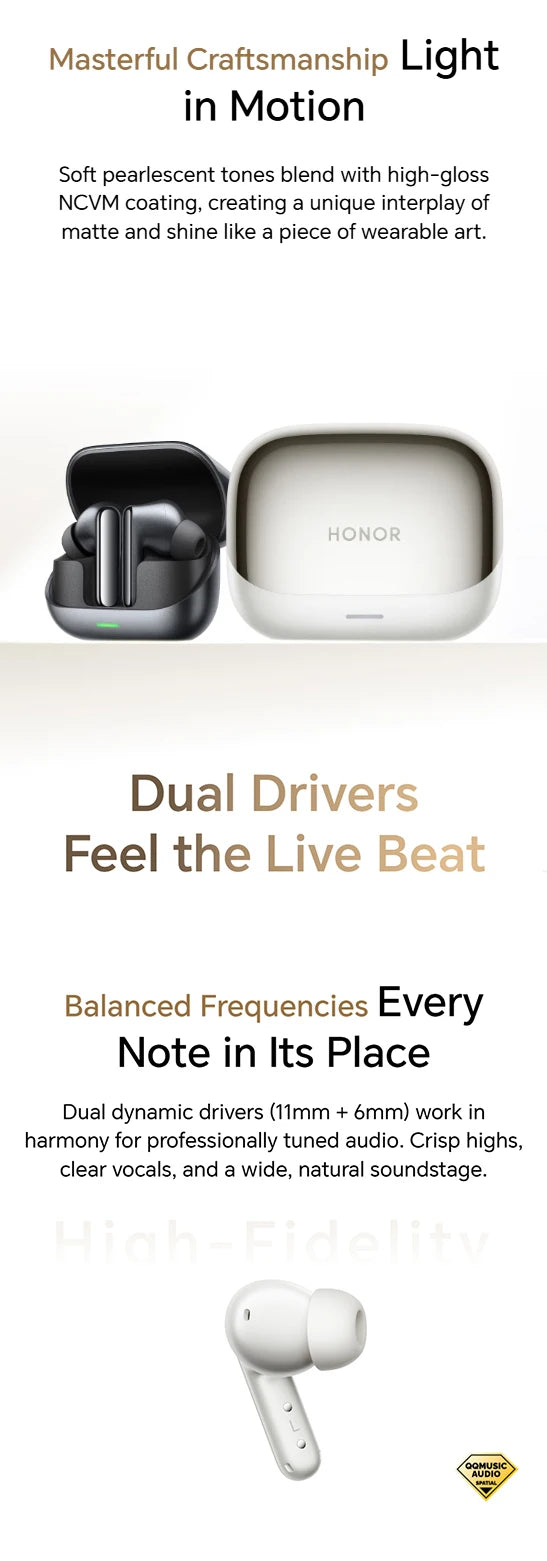 HONOR Earbuds 4 Earphones Wireless Bluetooth 5.3 Headphones Hybrid Active Noise Cancellation Earbuds Low Latency Headset Gaming