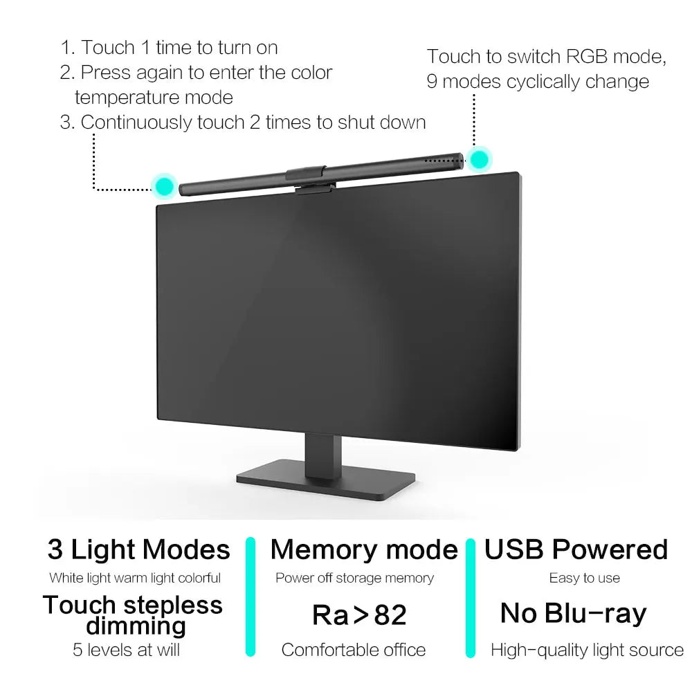 RGB Monitor Light Bar – 44CM, Stepless Dimming, Atmosphere Lighting