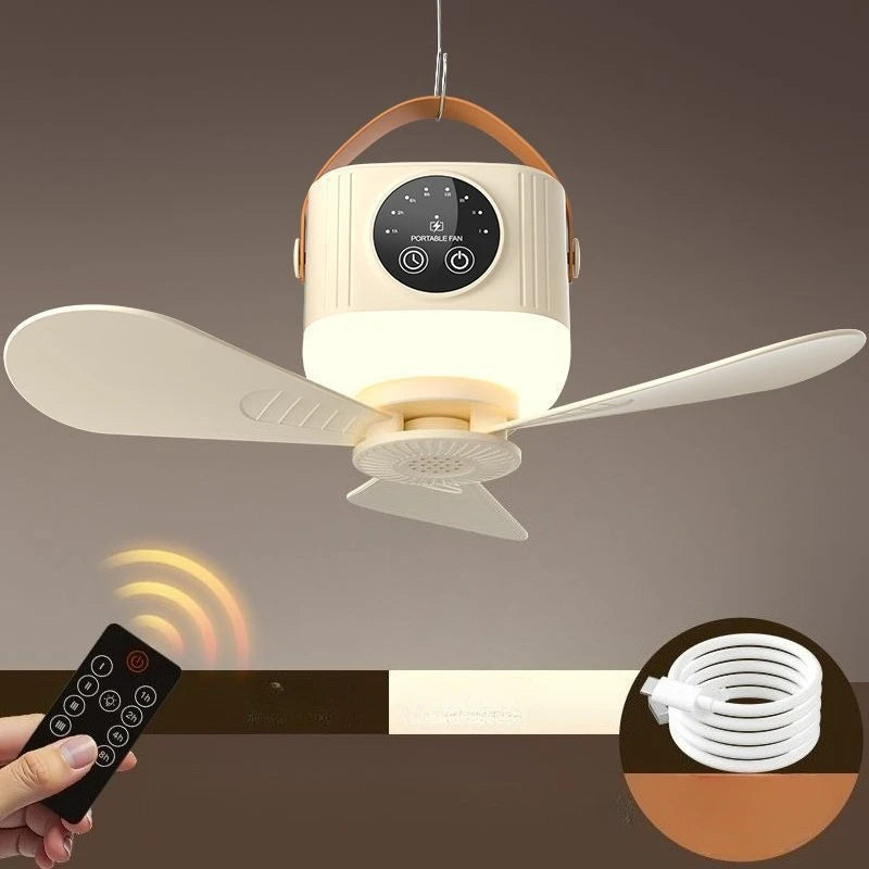 Portable Rechargeable Ceiling Fan – 4 Speeds, LED Light, Remote