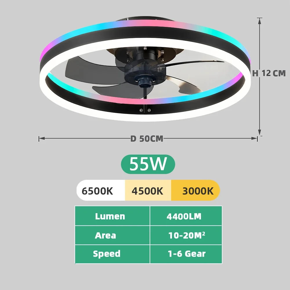 50CM RGB Ceiling Fan with LED Light – 6 Speeds, Remote Control