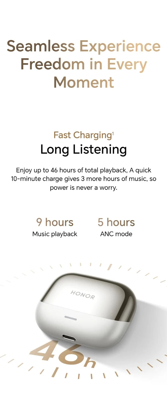 HONOR Earbuds 4 Earphones Wireless Bluetooth 5.3 Headphones Hybrid Active Noise Cancellation Earbuds Low Latency Headset Gaming