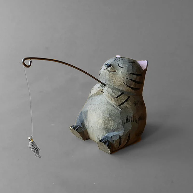 LuckyCatch™ Wooden Fishing Cat Desk Ornament