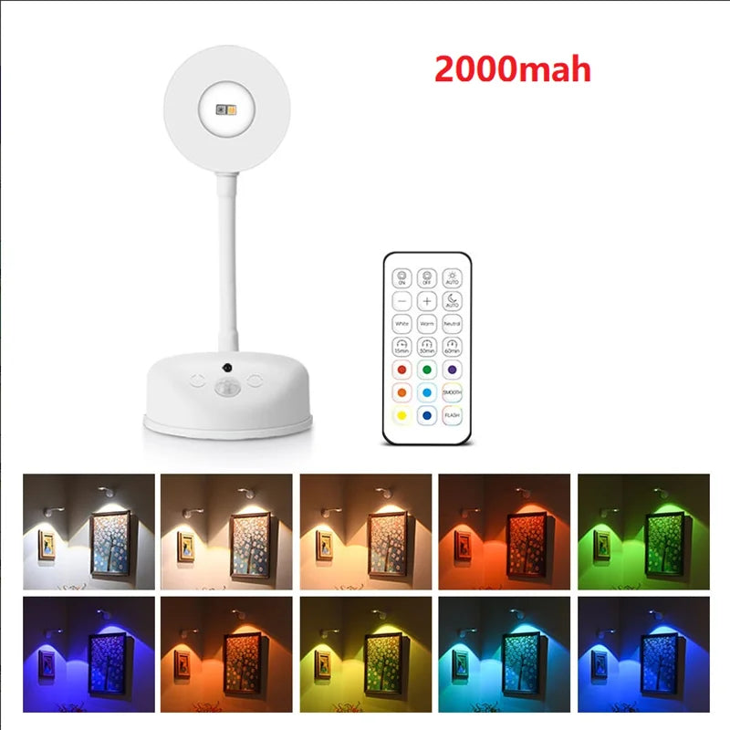 RGB LED Motion Sensor Wall Lamp Set 16 Colors Dimmable USB Rechargeable 2000mAh Intelligent Human Sensing Art Picture Light