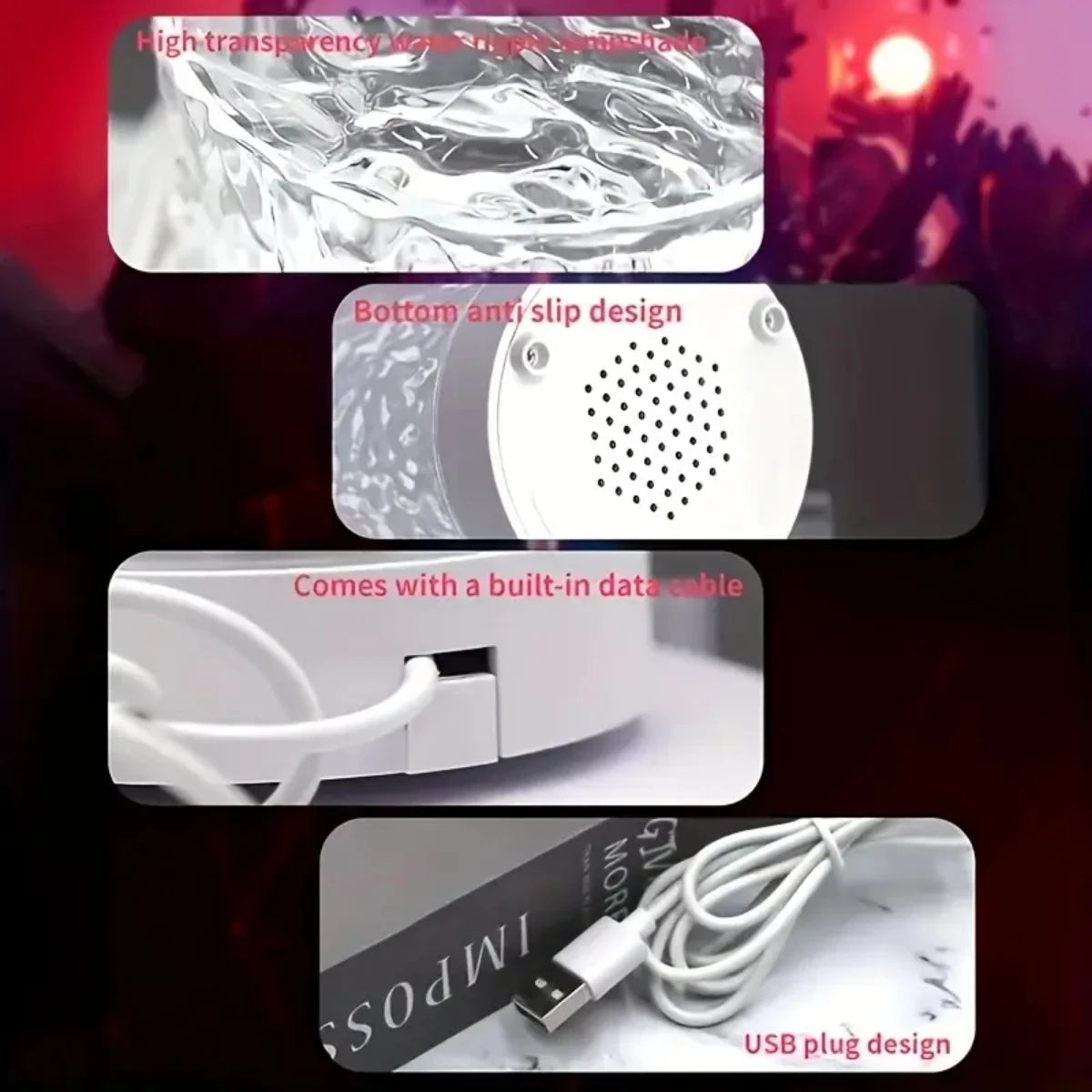 RGB16 color water ripple ambient light, bedroom light and shadow atmosphere, rotating table lamp, bedside night light