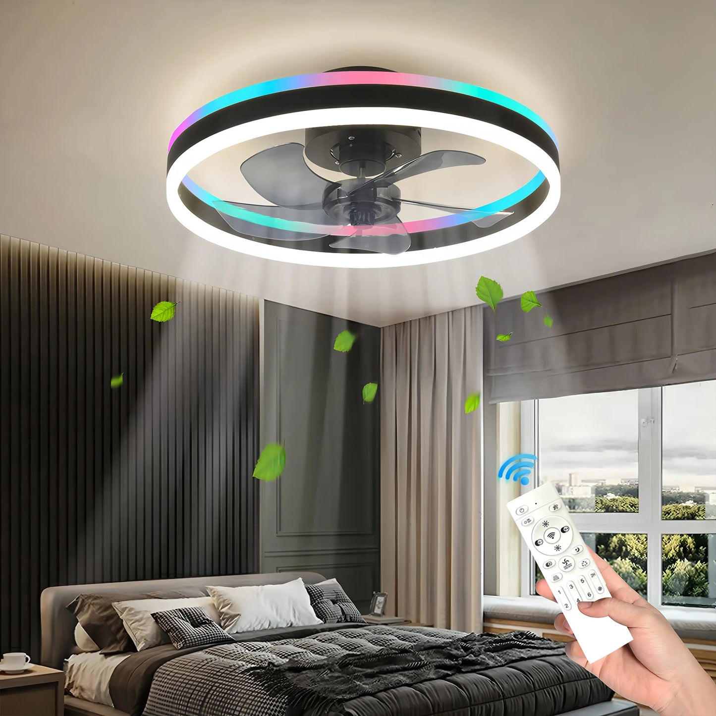50CM RGB Ceiling Fan with LED Light – 6 Speeds, Remote Control