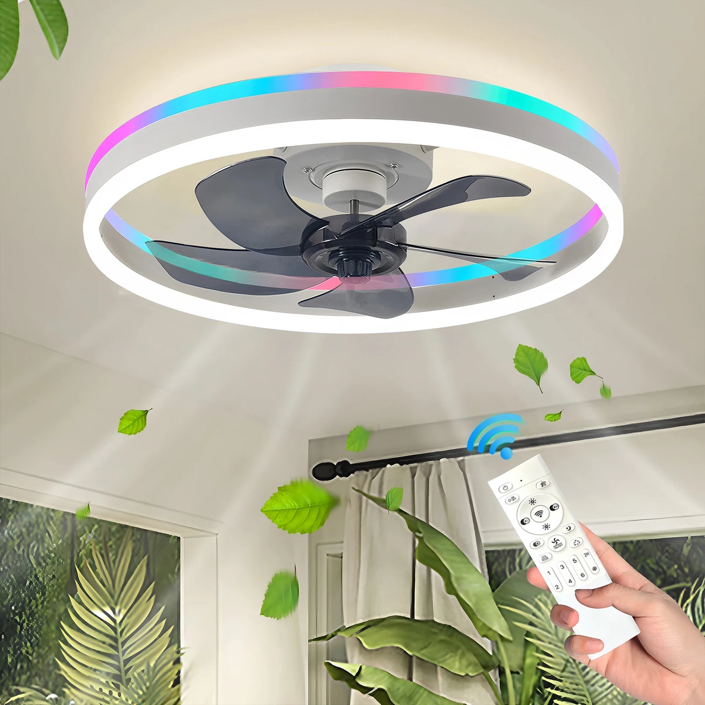 50CM RGB Ceiling Fan with LED Light – 6 Speeds, Remote Control