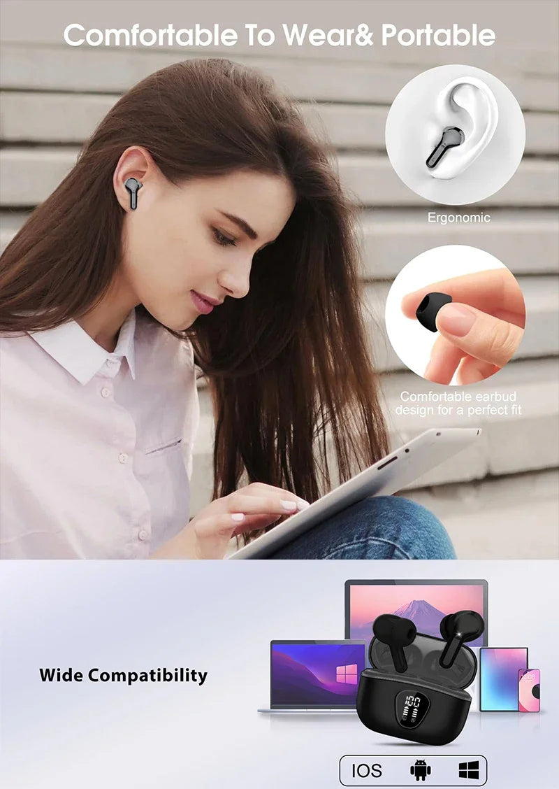 HiFi Wireless Earbuds – BT5.3, ENC Noise Cancelling, 48H, IP7